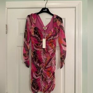 L’AGENCE Lolisa Bodycon Mini Dress Pink Purple Abstract Pattern 0 4 NWT Clubwear